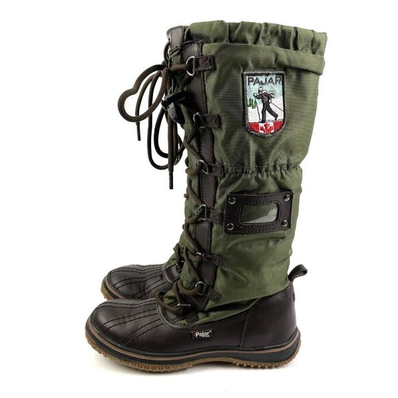 Pajar Grip Boot 36 Military Green Brown Lace Up Tall Winter Boot Lined Womens - Picture 1 of 9